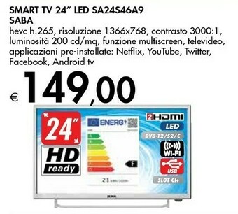 Bennet SABA SA24S46A9 TV 61 Cm (24") HD Smart TV Wi-Fi Argento offerta