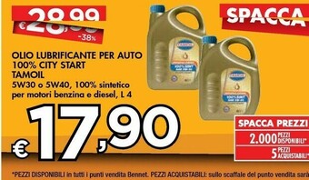 Bennet Tamoil City Start SAE 5W-30 B/D Olio Per Motore 4 L Auto offerta