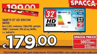 Bennet United Smart Tv 32'' Led 32HS72A9 offerta