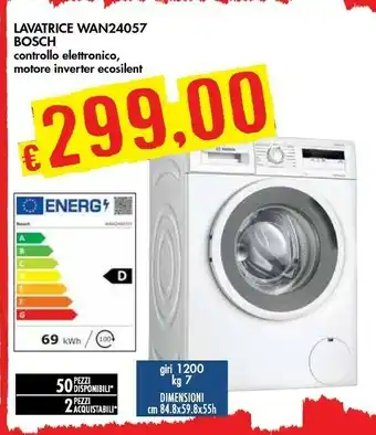 Bennet Bosch Serie 4 WAN24057IT Lavatrice Libera Installazione Caricamento Frontale Bianco 7 Kg 1200 Giri/min A+++ offerta