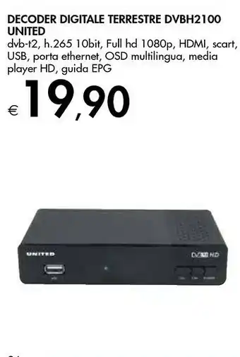 Bennet United Decoder Digitale Terrestre Dvbh2100 offerta