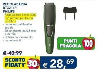 Philips BEARDTRIMMER Series 3000 BT3211/13 Regolabarba Nero, Verde