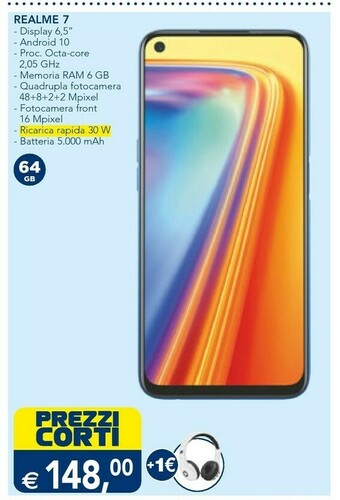 Esselunga Realme 7 16,5 Cm (6.5") 6 GB 64 GB Doppia SIM 4G USB Tipo-C Blu Android 10.0 5000 MAh offerta