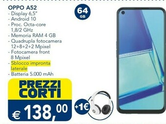 Esselunga Oppo A52 16,5 Cm (6.5") 4 GB 64 GB SIM Singola USB Tipo-C Nero Android 10.0 5000 MAh offerta