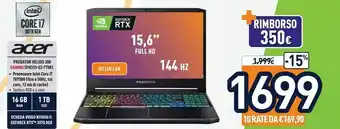 Unieuro Acer Predator Helios 300 PH315-53-775R Computer Portatile 39,6 Cm (15.6") Full HD Intel® Core™ I7 Di Decima Generazione 16 GB offerta
