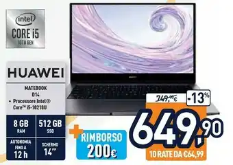 Unieuro Huawei Matebook D14 offerta