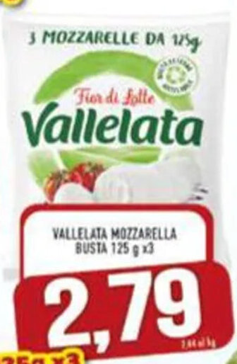 VALLELATA MOZZARELLA BUSTA 125 gx3