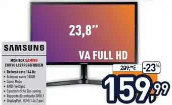 Unieuro Samsung LC24RG50FQU Monitor Piatto Per PC 59,7 Cm (23.5") 1920 X 1080 Pixel Full HD Nero offerta