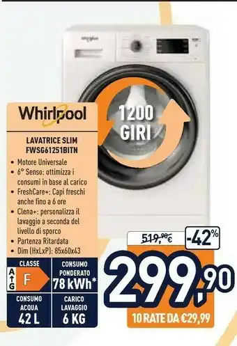 Unieuro Whirlpool Lavatrice offerta