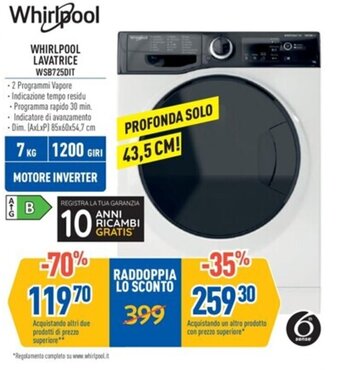 FreeShop WHIRLPOOL LAVATRICE WSB725DIT offerta