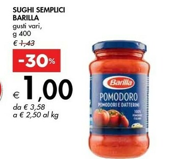 Bennet Barilla Pomodoro 400 G(ml) offerta