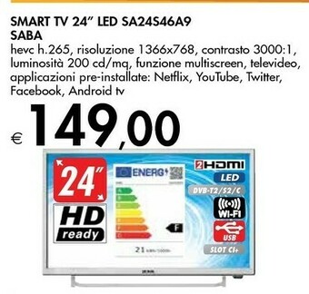 Bennet SABA SA24S46A9 TV 61 Cm (24") HD Smart TV Wi-Fi Argento offerta
