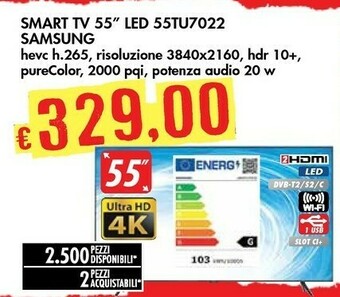 Bennet Samsung Series 7 55TU7092 139,7 Cm (55") 4K Ultra HD Smart TV Wi-Fi Nero offerta