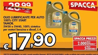 Bennet Tamoil City Start SAE 5W-30 B/D Olio Per Motore 4 L Auto offerta