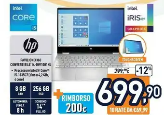 Unieuro HP Pavilion X360 14-dw1001nl DDR4-SDRAM Ibrido (2 In 1) 35,6 Cm (14") 1920 X 1080 Pixel Touch Screen Intel® Core™ I5 Di Undic offerta