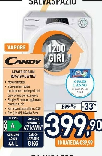 Unieuro Candy Lavatrice offerta