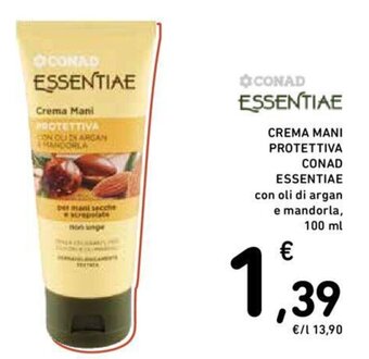 Conad CREMA MANI PROTETTIVA CONAD ESSENTIAE con oli di argan e mandorla, 100 ml offerta