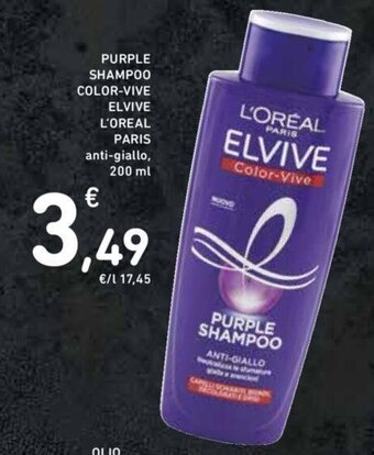 Conad PURPLE SHAMPOO COLOR-VIVE ELVIVE L'OREAL PARIS anti-giallo, 200 ml offerta
