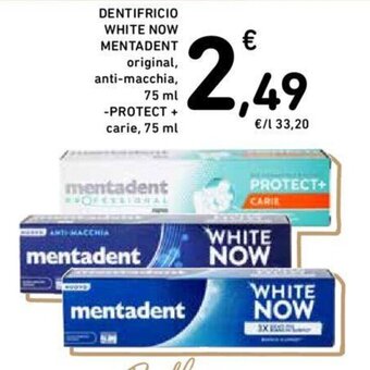 Conad DENTIFRICIO WHITE NOW MENTADENT original, 75 ml offerta