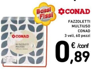 Conad FAZZOLETTI MULTIUSO CONAD 3 veli, 60 pezzi offerta