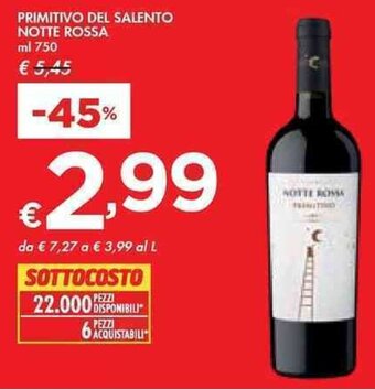Bennet PRIMITIVO DEL SALENTO NOTTE ROSSA ml 750 offerta
