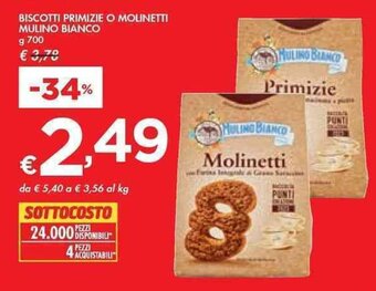 Bennet BISCOTTI PRIMIZIE O MOLINETTI MULINO BIANCO g 700 offerta