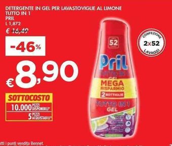 Bennet DETERGENTE IN GEL PER LAVASTOVIGLIE AL LIMONE TUTTO IN 1 PRIL L 1,872 offerta