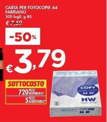 Bennet CARTA PER FOTOCOPIE A4 FABRIANO 500 fogli, g 80 offerta