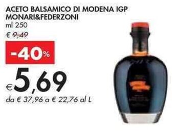 ACETO BALSAMICO DI MODENA IGP MONARI&FEDERZONI ml 250
