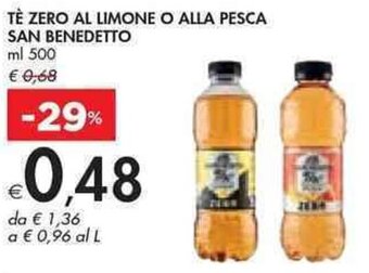 Bennet TÉ ZERO AL LIMONE O ALLA PESCA SAN BENEDETTO ml 500 offerta