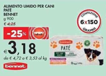 Bennet ALIMENTO UMIDO PER CANI PATÉ BENNET g 900 offerta