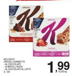 Sigma Kellogg's - Special K Barretta Ai Cereali Con Cioccolato Al Latte 120 G(ml) offerta