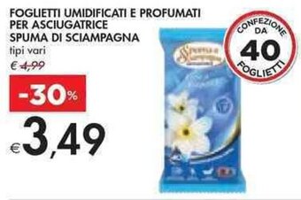 Bennet FOGLIETTI UMIDIFICATI E PROFUMATI PER ASCIUGATRICE SPUMA DI SCIAMPAGNA tipi vari offerta