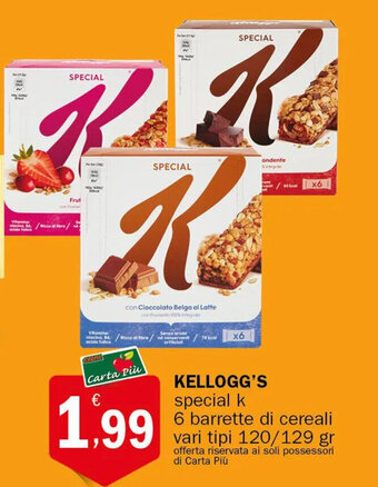Crai KELLOGG'S special k 6 barrette di cereali vari tipi 120/129 gr offerta
