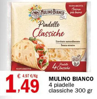 Crai MULINO BIANCO 4 piadelle classiche 300 gr offerta