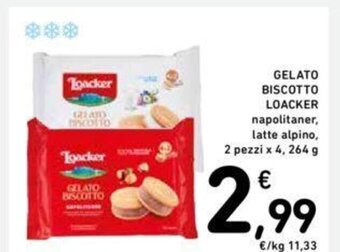 Conad GELATO BISCOTTO Loacker 2 pezzix 4, 264 g offerta