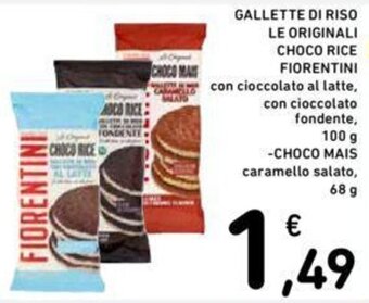 Conad GALLETTE DI RISO LE ORIGINALI CHOCO RICE FIORENTINI 100 g -CHOCO MAIS 68 g offerta