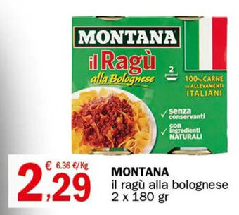 Crai MONTANA il ragù alla bolognese 2 x 180 gr offerta