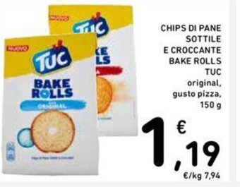 Conad CHIPS DI PANE SOTTILE E CROCCANTE BAKE ROLLS TUC 150 g offerta