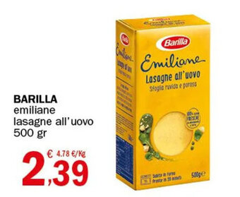 Crai BARILLA emiliane lasagne all'uovo 500 gr offerta
