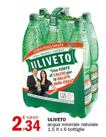 Crai ULIVETO acqua minerale naturale 1,5 It x 6 bottiglie offerta