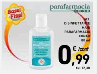 Conad GEL DISINFETTANTE MANI PARAFARMACIA CONAD 80 ml offerta