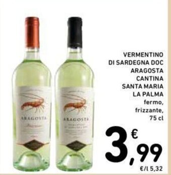 Conad VERMENTINO DI SARDEGNA DOC ARAGOSTA CANTINA SANTA MARIA LA PALMA 75 cl offerta