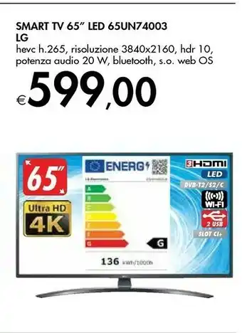 Bennet LG 65UN74003LB TV 165,1 Cm (65") 4K Ultra HD Smart TV Wi-Fi Argento offerta