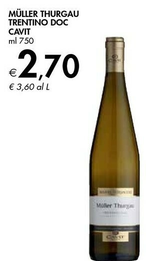 Bennet Cavit Muller Thurgau Trentino Doc offerta