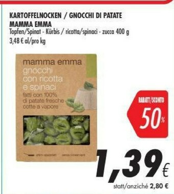 Coop Mamma emma Gnocchi Di Patate Fresche Con Ricotta E Spinaci 400 G(ml) offerta