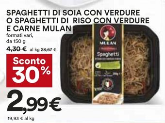 Coop SPAGHETTI DI SOIA CON VERDURE O SPAGHETTI DI RISO CON VERDURE E CARNE MULAN 150 g offerta