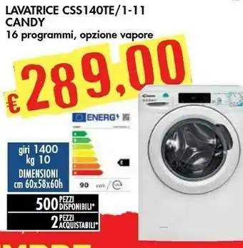 Bennet Candy Smart CSS1410TE/1-11 Lavatrice Libera Installazione Caricamento Frontale 10 Kg 1400 Giri/min E Bianco offerta