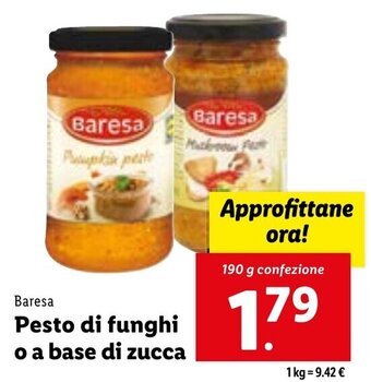 Baresa. Pesto di funghi o a base di zucca 190 g confezione