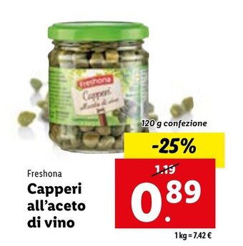 Lidl Freshona Capperi all'aceto di vino di vino 120 g confezione offerta